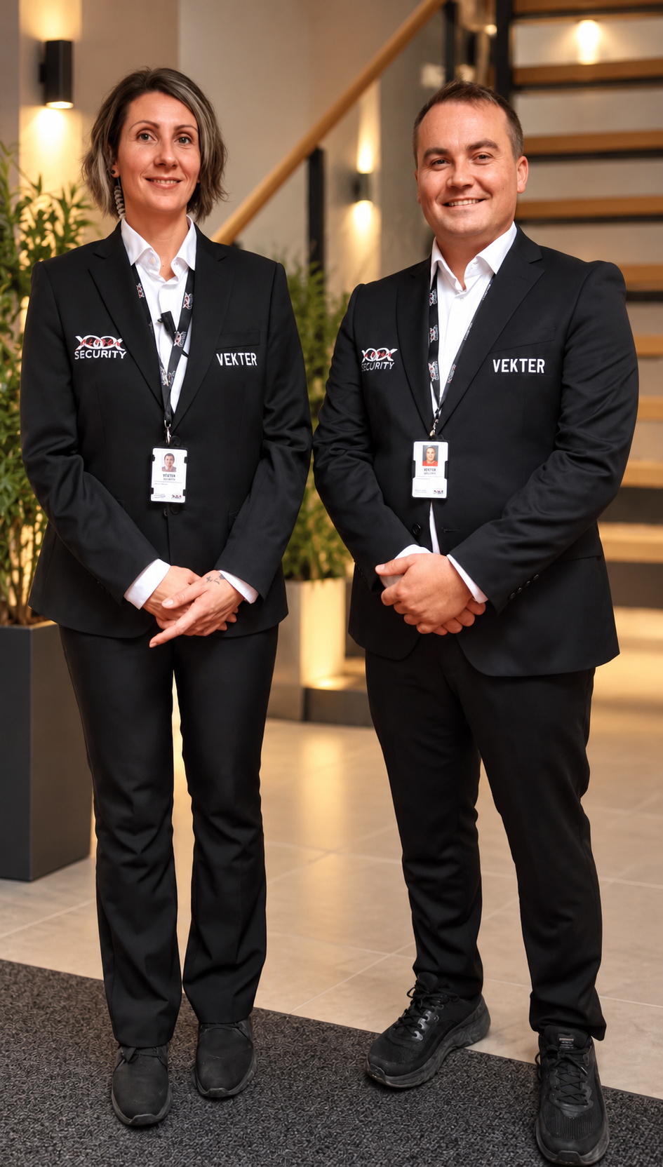 To godkjente vektere fra Alpha Security i uniform